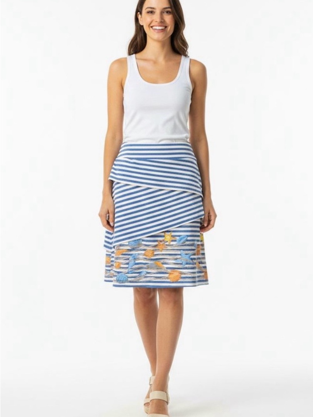J. McLaughlin Catalina Nicola Seashell Tiered Layered Stretchy Skirt Small